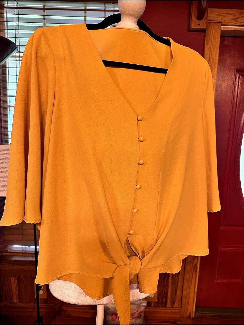 Button Tie Top Orange Blouse Size Medium